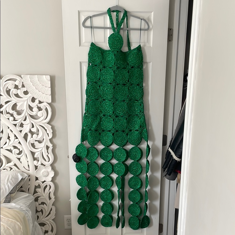 Simon Miller Strapless Green Crochet Tassel Mini Dress - Picture 5 of 7
